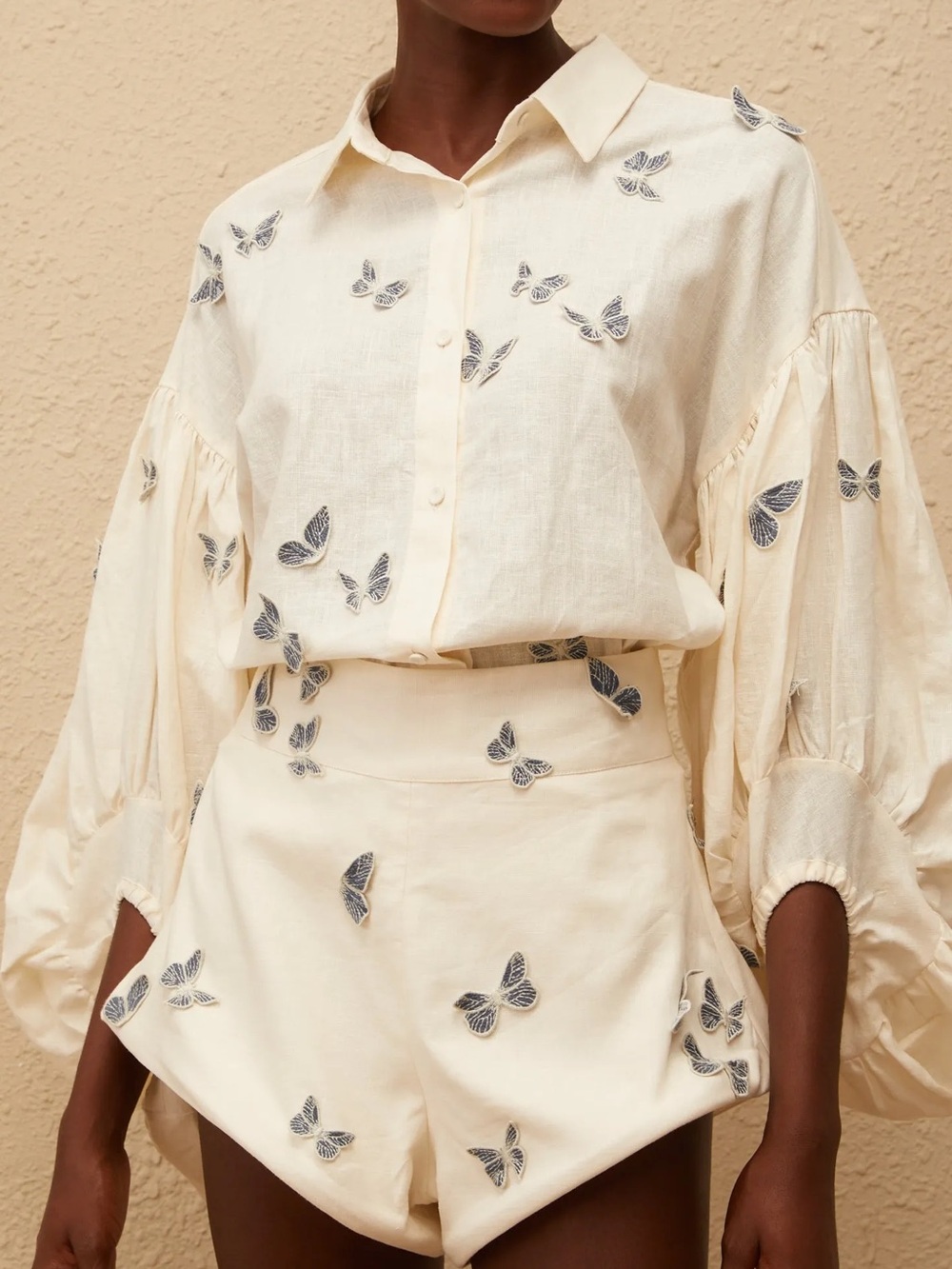 NWT Ophélie Butterfly Embroidered Shirt & Shorts Set